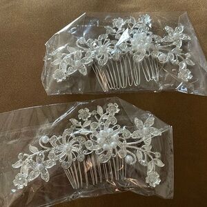 Silver Color Rhinestone Wedding Hair Combs set of 2